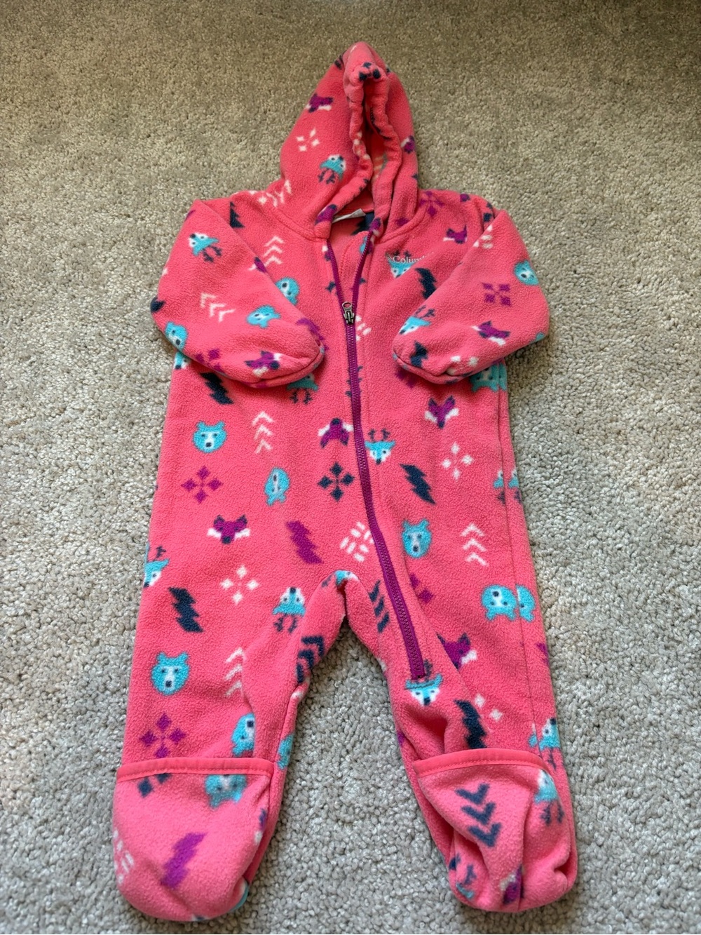 Columbia Pink Hooded Fleece One-Piece with Animal Print
